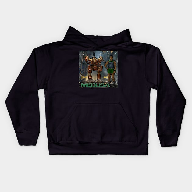 Medusa and his LCT-1V Locust scout mech Kids Hoodie by Oswald's Oddities